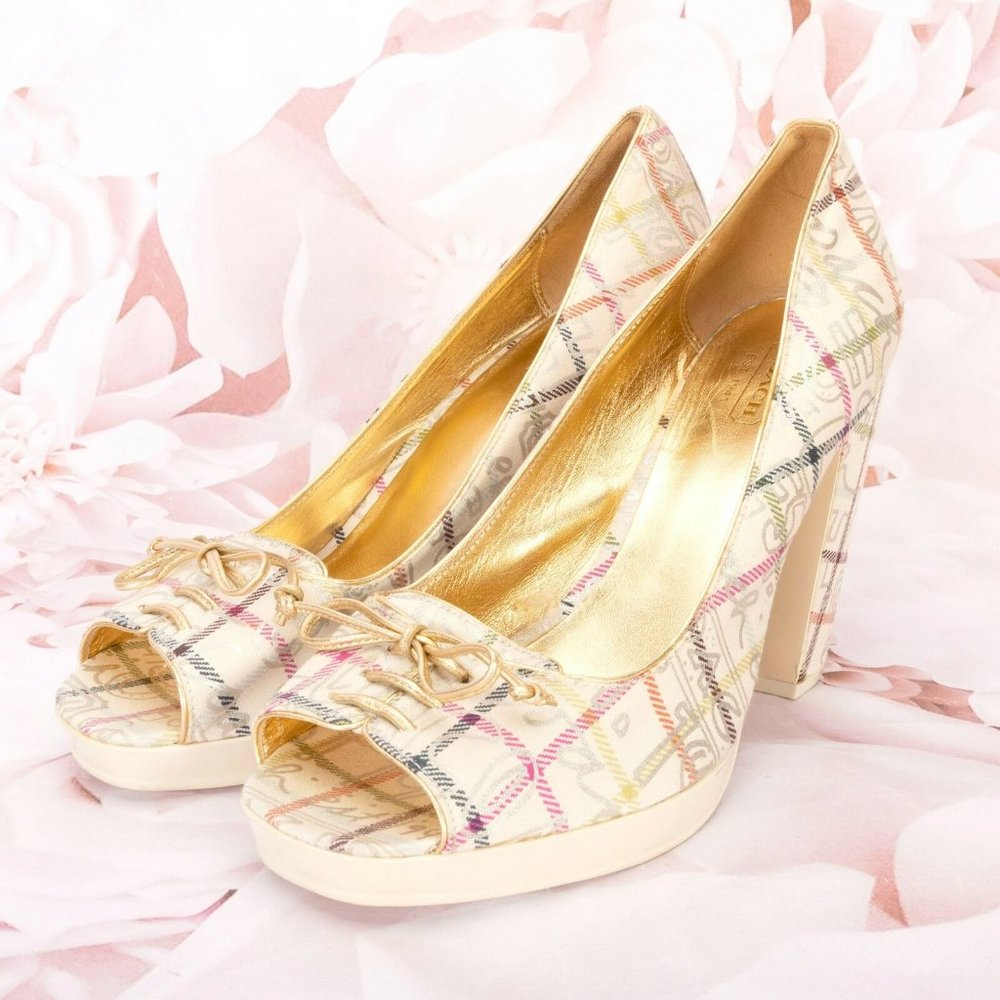 Coach Corey Tattersall Multi-Color Canvas Peep-To… - image 1